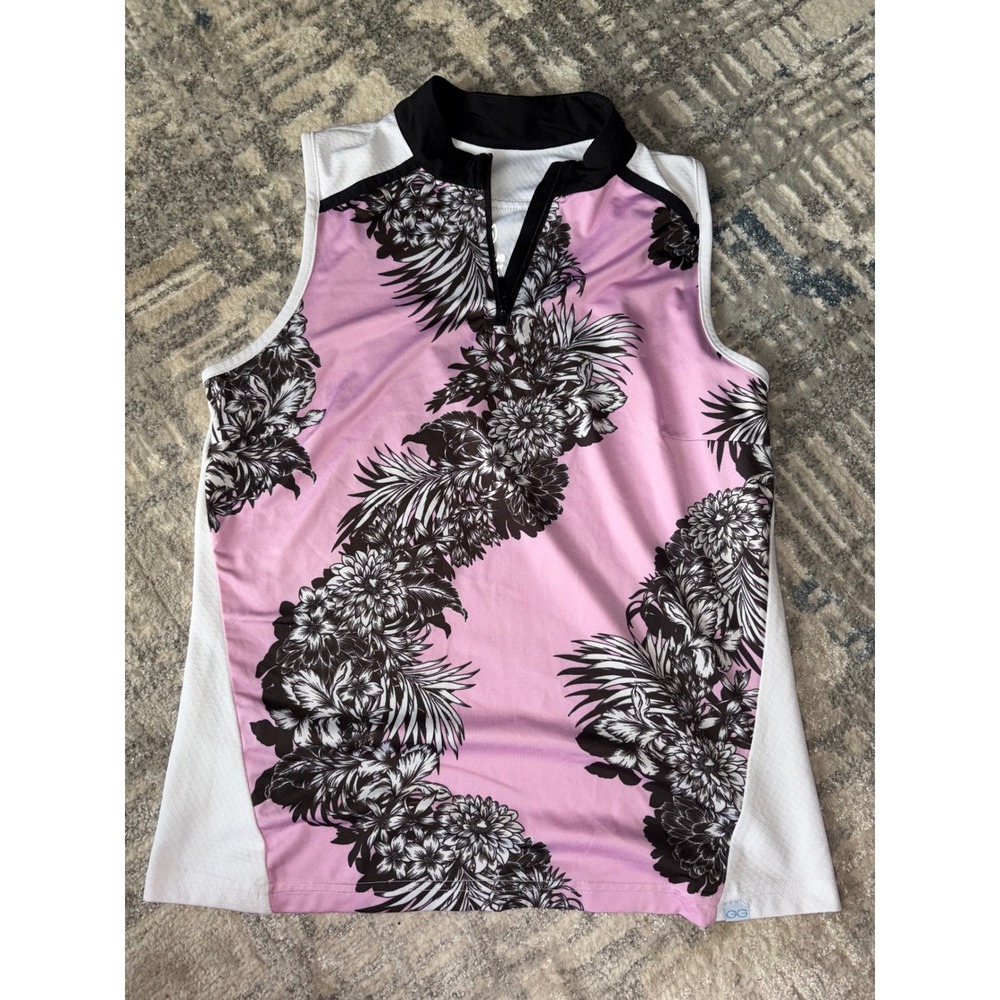 GGblue Luxe Sport Womens Pink Floral Pineapple Sleeveless Golf Polo Shirt Size M